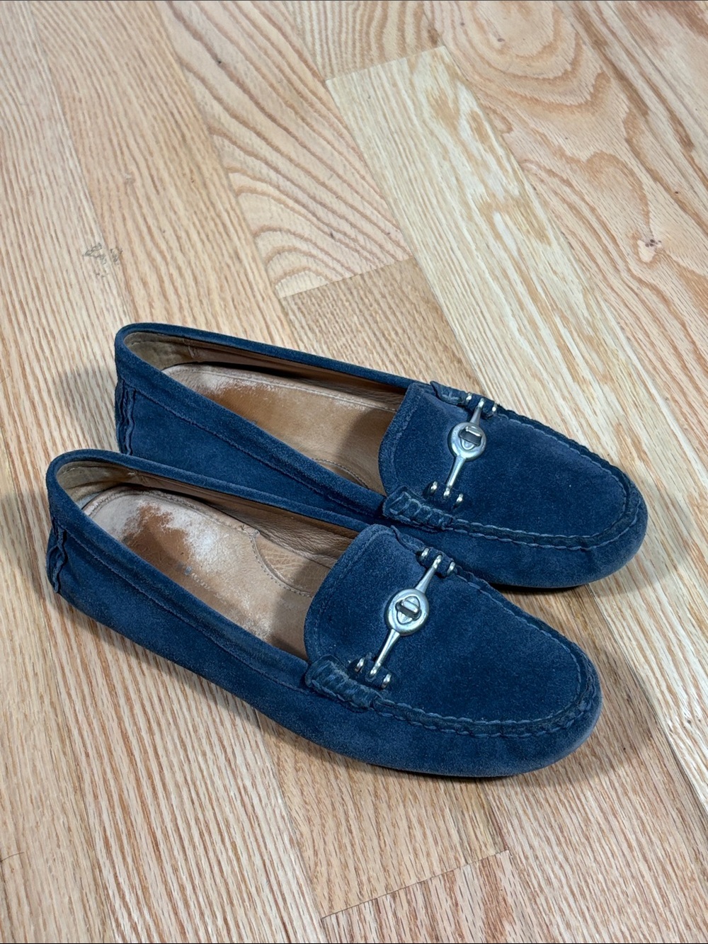 Coach Navy Suede Women's Loafers with Silver Bit Hardware